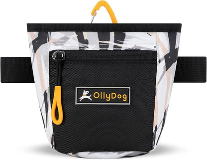 OllyDog Goodie Treat Bag, Dog Treat Pouch, Waist Belt Clip for Hands-Free Training, Magnetic Closure, Dog Training and Behavior Aids, Three Ways to Wear (Abstract Leaves)