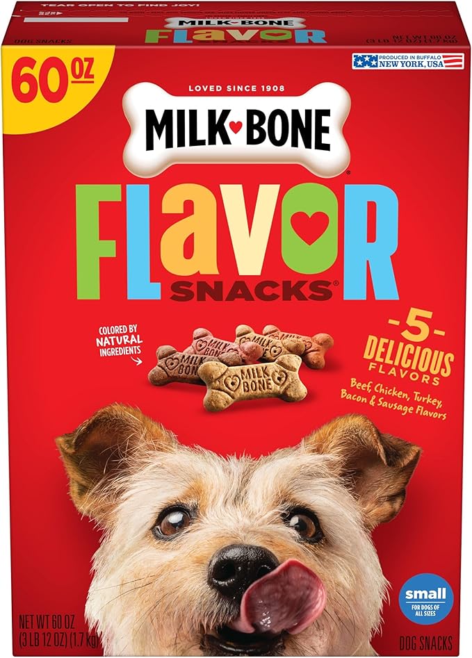 Milk-Bone Flavor Snacks Dog Treats, Small Biscuits, 60 Ounce (Pack of 3) Crunchy Texture Helps Reduce Tartar