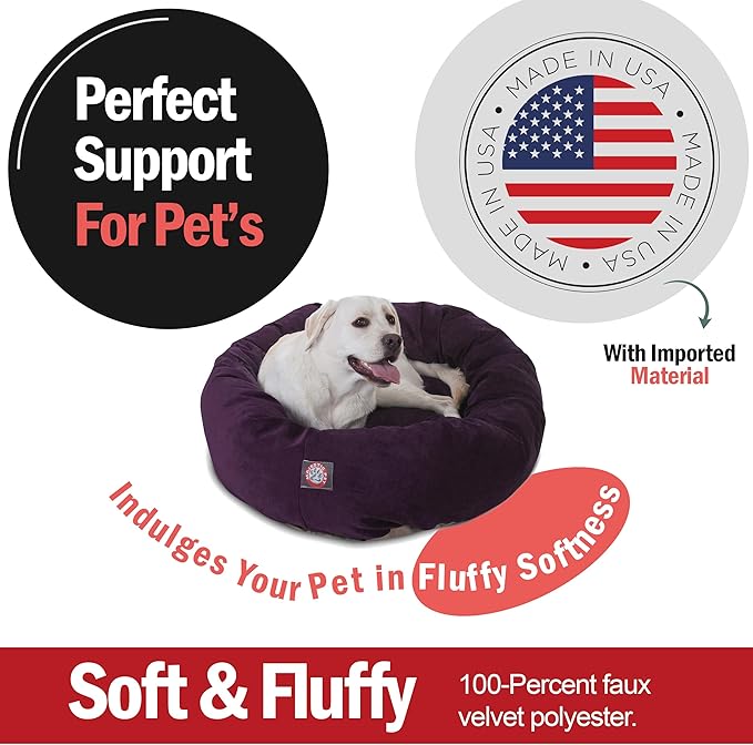 Majestic Pet 40 Inch Micro Velvet Calming Dog Bed Washable – Cozy Soft Round Dog Bed with Spine for Head Support 40x29x9 (inch)