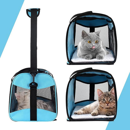 Cat Carrying Case - Pet Carrier Airline Approved, Protable and Breathable Pet Travel Carrier Removable Fleece Pad, Collapsible Cat Carrier Dog Carrier for Medium Cats Small Cats Dogs(X-Large, Blue)