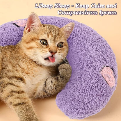 Dog Pillow Bed, Cat Calming Pillow, Dog Neck Pillow for Joint Relief Sleeping, Ultra Soft Half Donut Cuddler, Pillow Pet for Upper Spine Support, Doggy/Kitten Pillow Training Toy，Purple