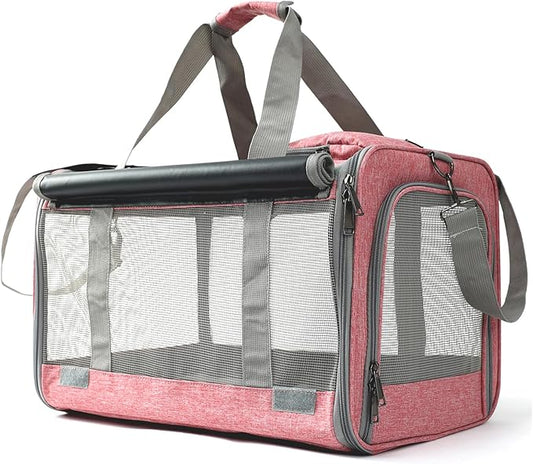 Pink Pet Carrier Handbag for Large Medium Cats,Puppy,Dogs Bag,Soft-Sided,5 Side of Air Mesh,Lighting,Large Space,Traveling,Outdoor,Party,18.5x12x12 inches