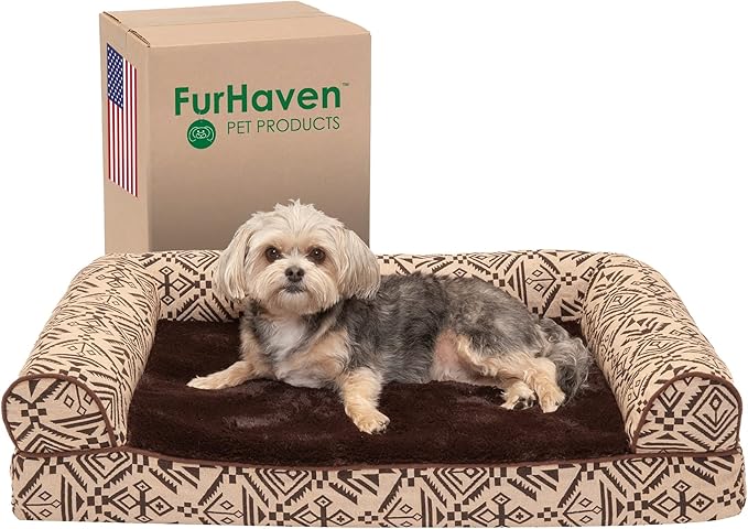 Furhaven Memory Foam Dog Bed for Medium/Small Dogs w/ Removable Bolsters & Washable Cover 35 lbs