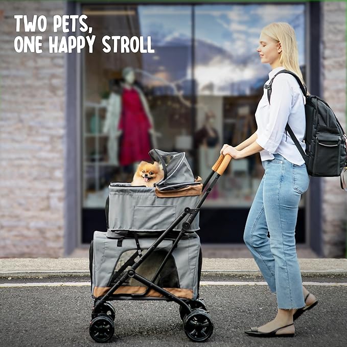Double Pet Stroller with Detachable Carriers 2 Dogs