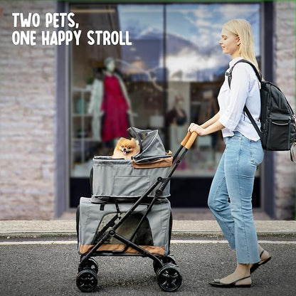 Double Pet Stroller with Detachable Carriers 2 Dogs
