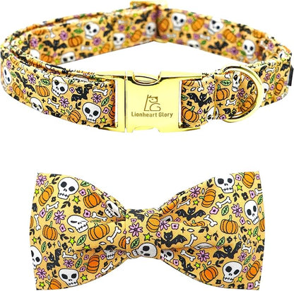Lionheart glory Halloween Dog Collars Fall Dog Collar Skull Bowtie Dog Collar Girl Boy Pet Collar for Medium Dogs Duty Adjustable Dog Collar with Bow