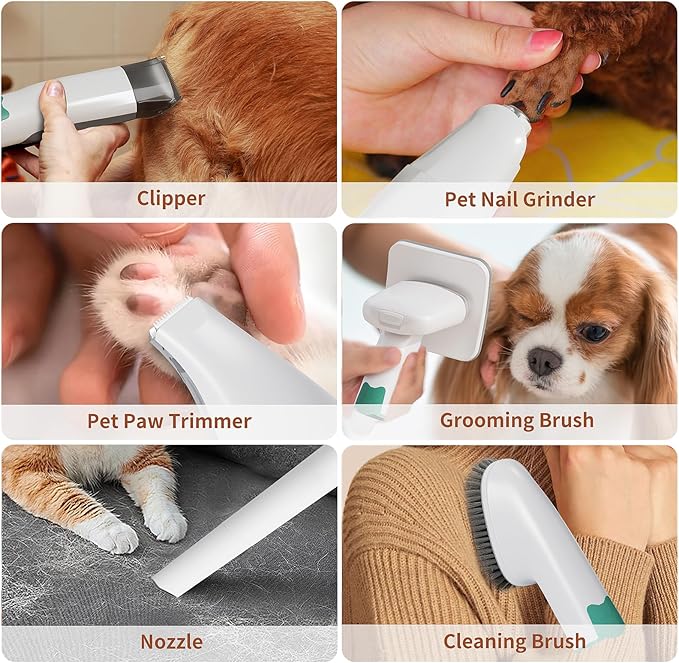 Dog Grooming Kit, Pet Grooming Vacuum with Pet Clipper Nail Grinder, Dog Hair Vacuum with 6 Pet Grooming Tools for Dogs Cats Shedding Grooming