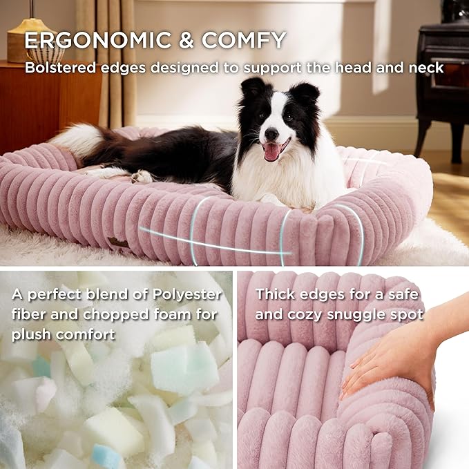 Bedsure Cute Dog Bed for Large Dogs 36x27x8inches, Blush