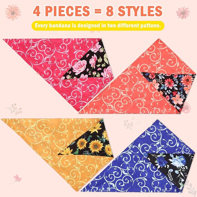 SCENEREAL Summer Dog Bandanas Bulk 4 Pack for Small Medium Large Dogs