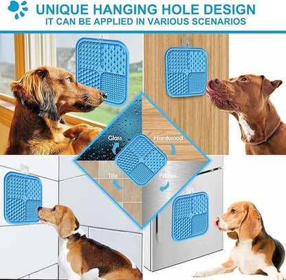 Lesipee Licking Mat for Dogs & Cats 2 Pack, Slow Feeder Lick Pat, Anxiety Relief Dog Toys Feeding Mat for Butter Yogurt Peanut, Pets Supplies Bathing Grooming Training Calming Mat (Blue&Green)