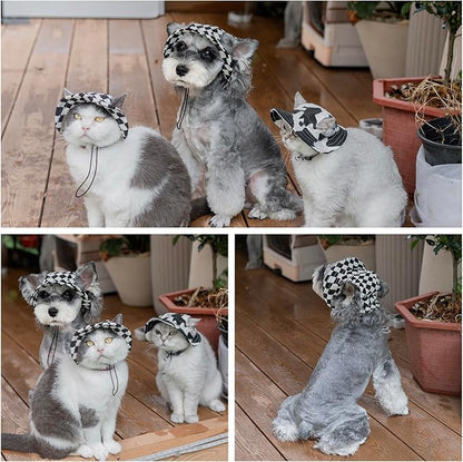 Pet hat with Ear Holes Sunscreen Baseball Cap Suitable for Small and Medium-Sized Dogs Outdoor Climbing hat in Summer Pet Products (Black and White