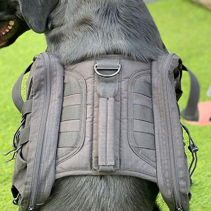 Large Dog Backpack, Outdoor Hound Saddle Bag Dog Pack with Side Pockets for Small Medium Large Dogs, Adjustable Tactical Dog Pack for Hiking, Travel, Camping, Training Black L