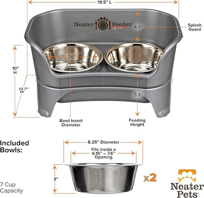 Neater Feeder - Express Model - Mess-Proof Dog Bowls (Medium/Large, Gunmetal Grey) – Made in USA – Elevated, No Spill, Non-Tip, Non-Slip, Raised Stainless Steel Food & Water Pet Bowls