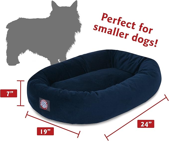 Majestic Pet 24 Inch Suede Calming Dog Bed Washable – Cozy Soft Round Dog Bed with Spine Support for Dogs to Rest their Head 24x19x7 (Inch)