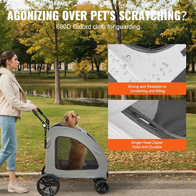 VEVOR Extra Large Dog Stroller for Dogs Up to 160lbs 4 Wheel 2 Dogs