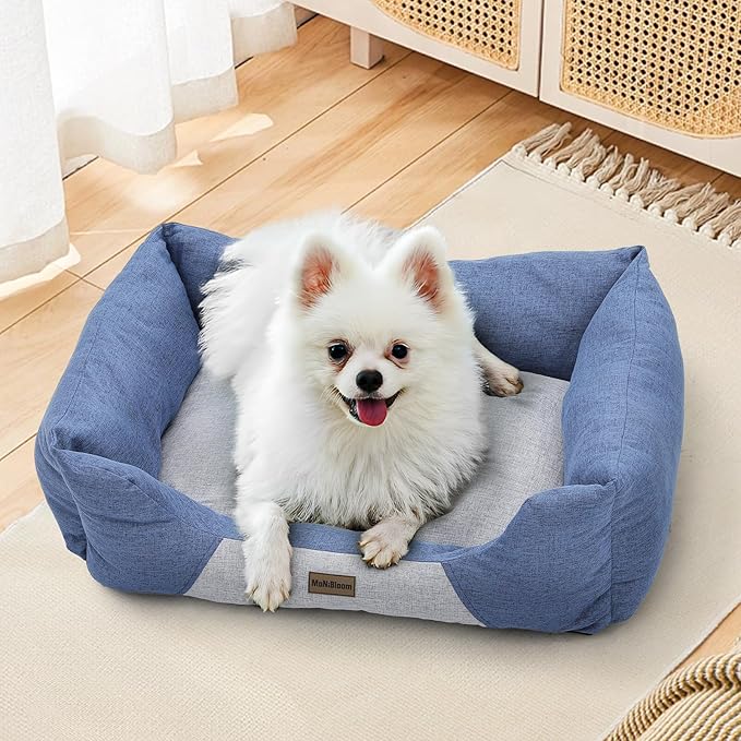 MoNiBloom 32"x26"x8" Dog Beds for Large Size Dogs Machine-Washable Linen-Like Fabric Pet Beds Warming Cozy Soft Bed for Dogs and Cat
