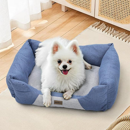 MoNiBloom 32"x26"x8" Dog Beds for Large Size Dogs Machine-Washable Linen-Like Fabric Pet Beds Warming Cozy Soft Bed for Dogs and Cat