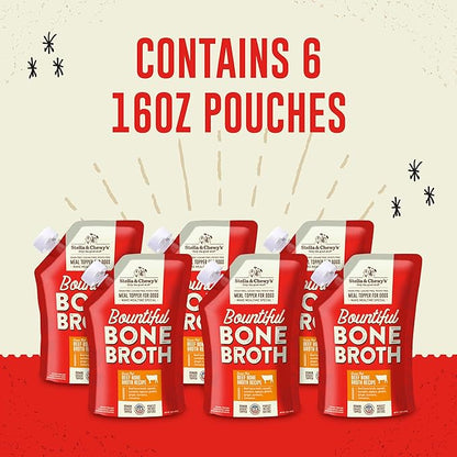 Stella & Chewy's Bountiful Bone Broth Grass-Fed Beef Recipe Meal Topper for Dogs, 16 oz. Resealable Pouch (Pack of 6)
