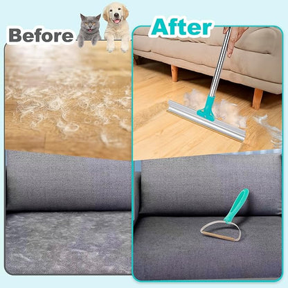 Carpet Rake for Pet Hair Removal, 2 in 1 Adjustable Long Handle Dog/Cat Hair Remover Brush, HOSDFOIER Animal Hair Rug Scraper for Floor/Furniture, Portable Mini Lint Cleaning Tool for Couch/Car