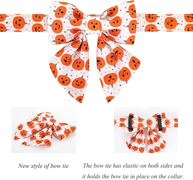 Lionet Paws Halloween Dog Collar Soft Comfortable Bowtie Dog Collar with Metal Buckle Adjustable Collars for X-Large Dogs 16-26in
