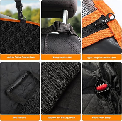 Dog Car Seat Cover for Back Seat 5 in 1 Convertible Dog Hammock Frontal 60/40 Split
