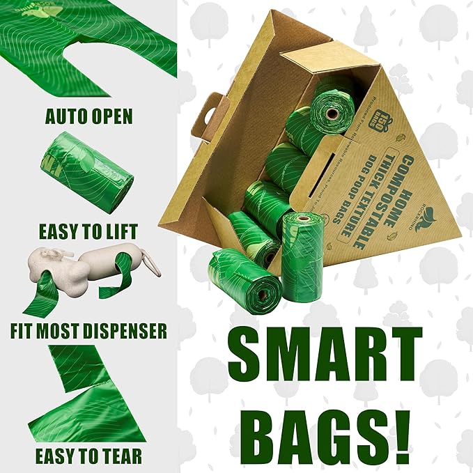 100% Home Compostable Dog Poop Bags With Handles 33% Thicker 8x Protection Dogs,150 Bags)