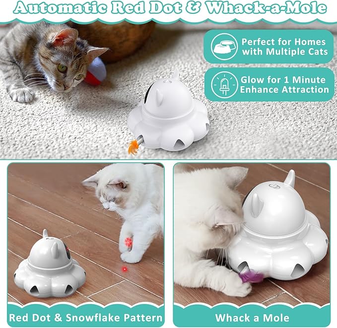 Cat Toys Interactive Feather Automatic Laser Puzzle Kitten Toy for Indoor,Rechargeable,White