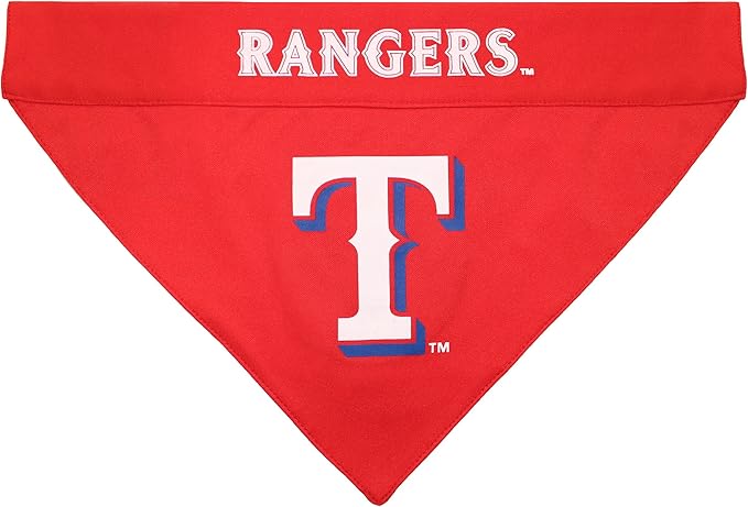 Pets First MLB Texas Rangers Reversible Bandana Size XX-Large for Dogs & Cats. 2 Sided Sports Bandana