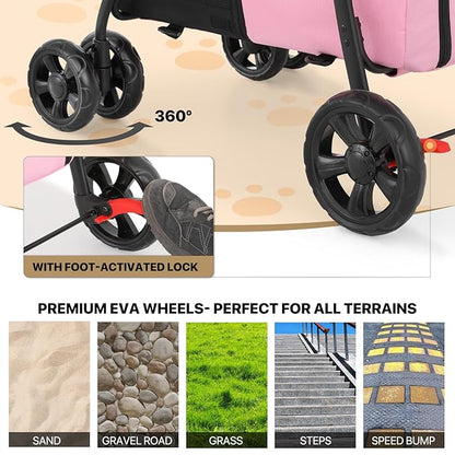 MoNiBloom Double Dog Stroller with Detachable Carrier Bags Large 4 Wheels Foldable Jogger for Small and Medium Dog Cats