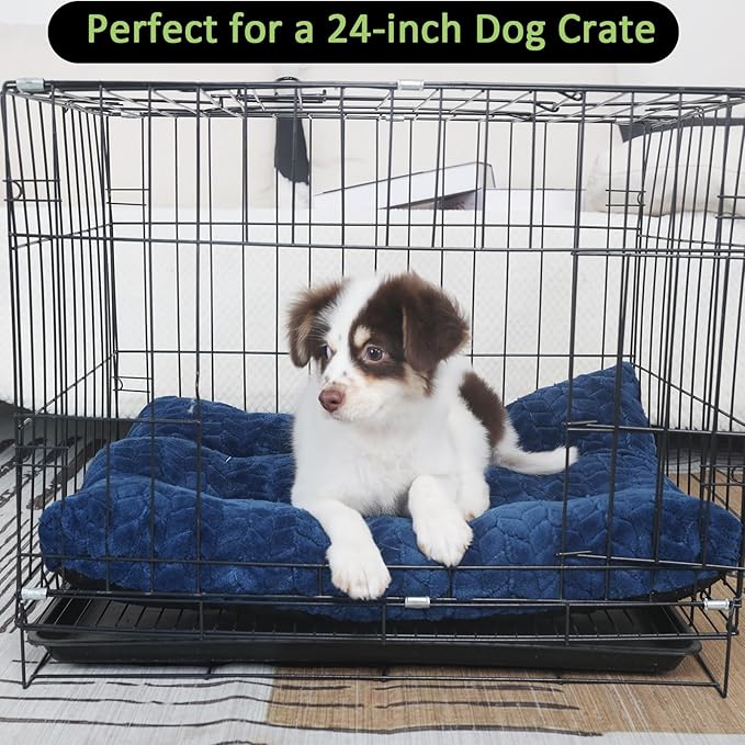 18x24 Dog Bed for Crate Washable,Extra Soft 24 inch Dog Crate Pad Navy Blue for Deluxe Non Slip Bottom fit Crates Bed Small Breed Dogs,Fluffy Anti Anxiety Small Pet Pillow fit Kennel or Cage Puppy Mat