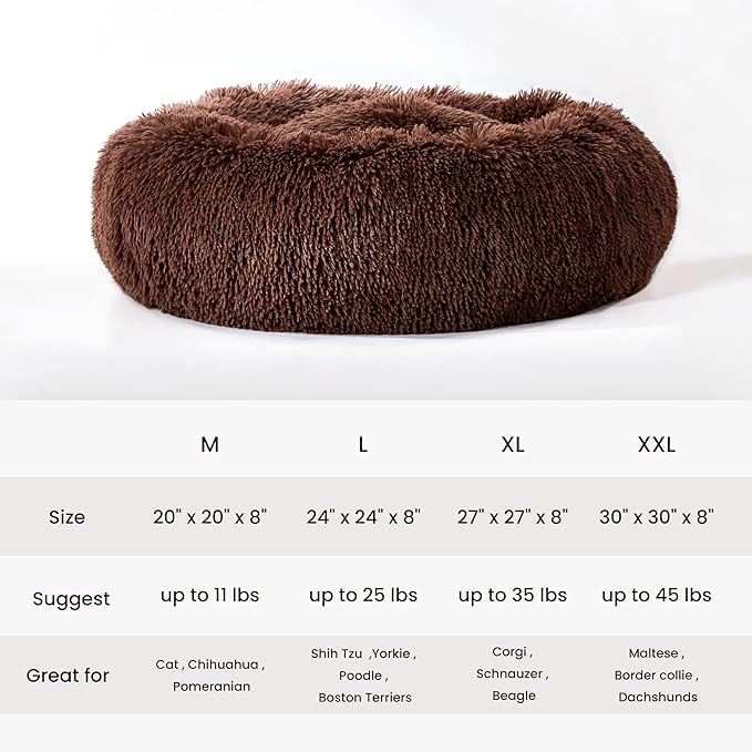 WESTERN HOME WH Calming Dog Bed & Cat Bed, Anti-Anxiety Donut Dog Cuddler Bed, Warming Cozy Soft Dog Round Bed, Fluffy Faux Fur Plush Dog Cat Cushion Bed for Small Medium Dogs and Cats