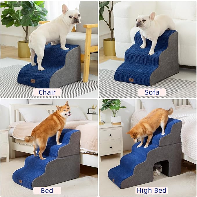 Pettycare Dog Stairs Ramp for High Beds and Couch 3 Steps,Navy