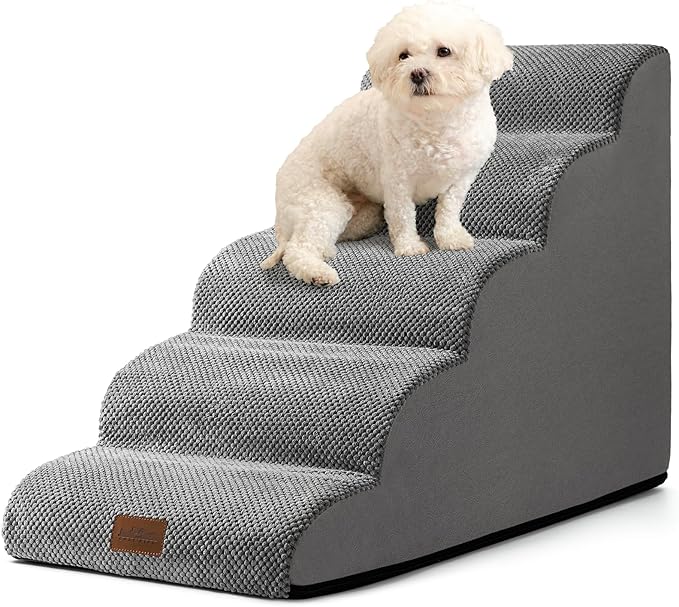 Dog Stairs for High Bed 23" H 15.7x33x22.6in, Grey, 5 Tiers