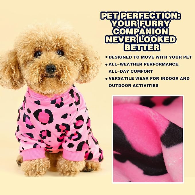 Paiaite Dog Pajamas Onesie: Comfortable Four-Legged Apparel for Small, Medium, & Large Dogs, Polyester Material for Comfort, Wrinkle Resistance, Moisture Wicking, and Stretchiness Pink Leopard L