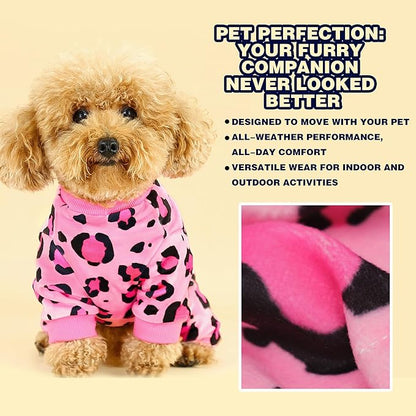 Paiaite Dog Pajamas Onesie: Comfortable Four-Legged Apparel for Small, Medium, & Large Dogs, Polyester Material for Comfort, Wrinkle Resistance, Moisture Wicking, and Stretchiness Pink Leopard XL