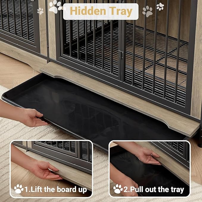 Rovibek 75'' Double Dog Crate Furniture for 2 Large Dogs