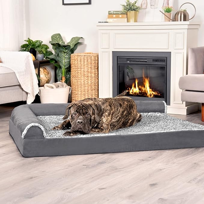 Furhaven Cooling Gel Dog Bed for Large Dogs w/ Removable Bolsters & Washable Cover 125 lbs