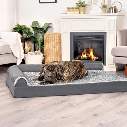Furhaven Cooling Gel Dog Bed for Large Dogs w/ Removable Bolsters & Washable Cover 125 lbs