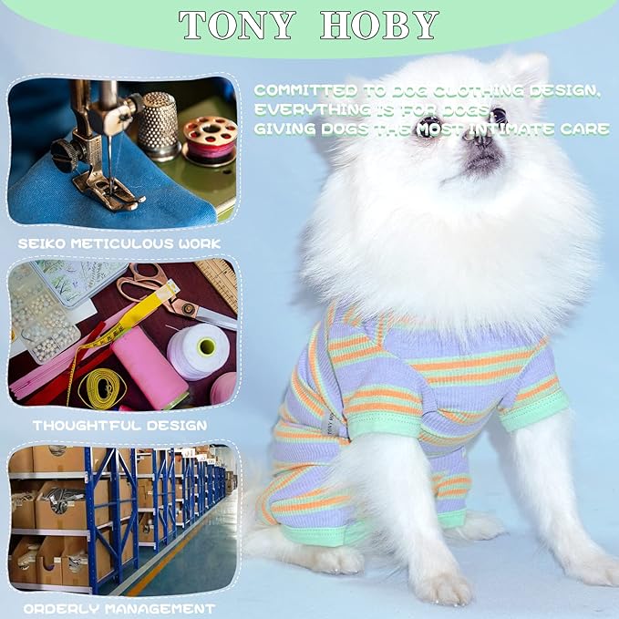 TONY HOBY Dog Pajamas, Female Dog Pajamas, 4 Legged Dog Jumpsuit Pajamas for Small Medium Size Dog (Green&Purple, Girl, XS)