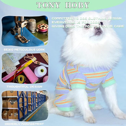 TONY HOBY Dog Pajamas, Female Dog Pajamas, 4 Legged Dog Jumpsuit Pajamas for Small Medium Size Dog (Green&Purple, Girl, L)