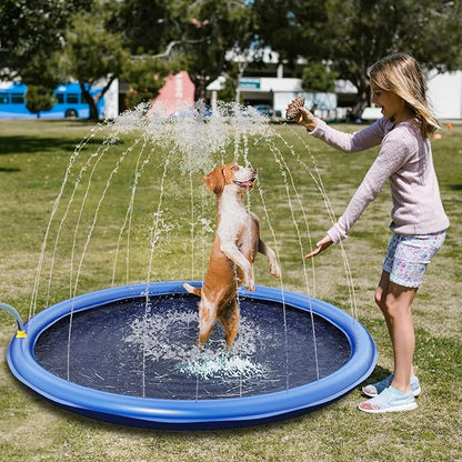 Splash Pad for Large Dogs - Non-Slip Thicken Sprinkler Pool Pet Summer Outdoor Durable Bath Pool Water Toys Fun Backyard Fountain Play Mat for Pet Dog