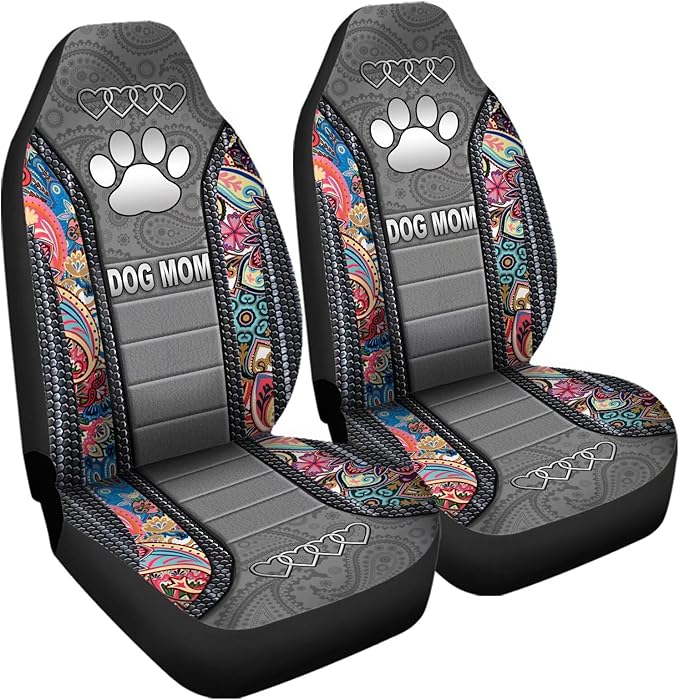 Dog Mom Paw Boho Floral Print Car Seat Covers