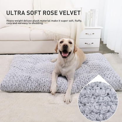 KSIIA Washable Dog Bed Deluxe Plush Dog Crate Beds Fulffy Comfy Kennel Pad Anti-Slip Pet Sleeping Mat for Large 47" x 29", Gray
