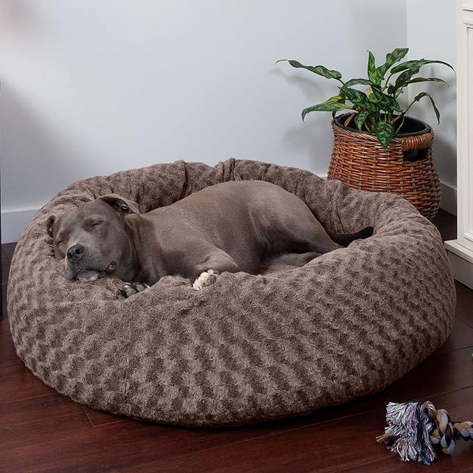 Furhaven 40" Round Donut Dog Bed for Large/Medium Dogs 75 lbs