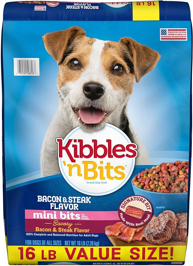 Kibbles 'n Bits Mini Bits Bacon & Steak Flavor, Dry Small Breed Dog Food, 16-Pound Bag