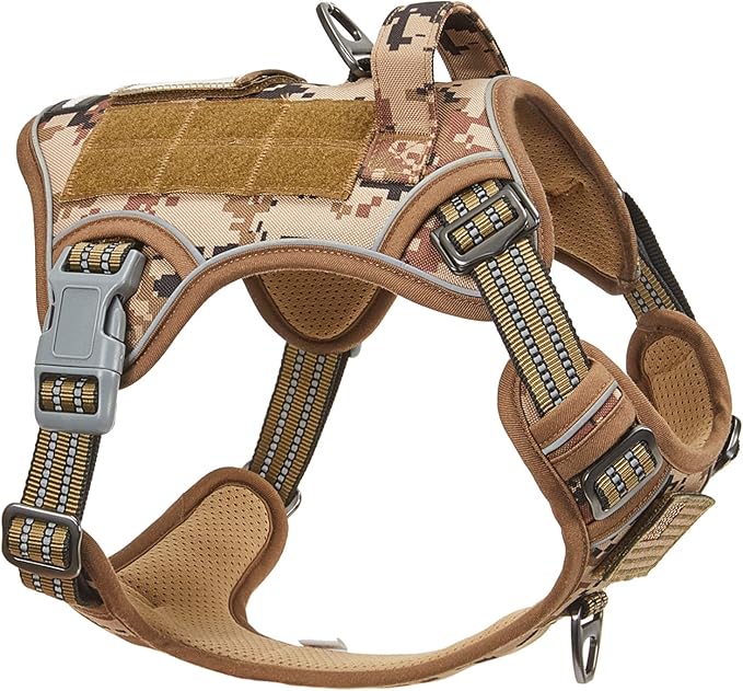 BUMBIN Tactical Dog Harness for Medium Dogs No Pull, Famous TIK Tok No Pull Dog Harness, Fit Smart Reflective Pet Walking Harness for Training, Adjustable Dog Vest Harness with Handle Desert Camo M