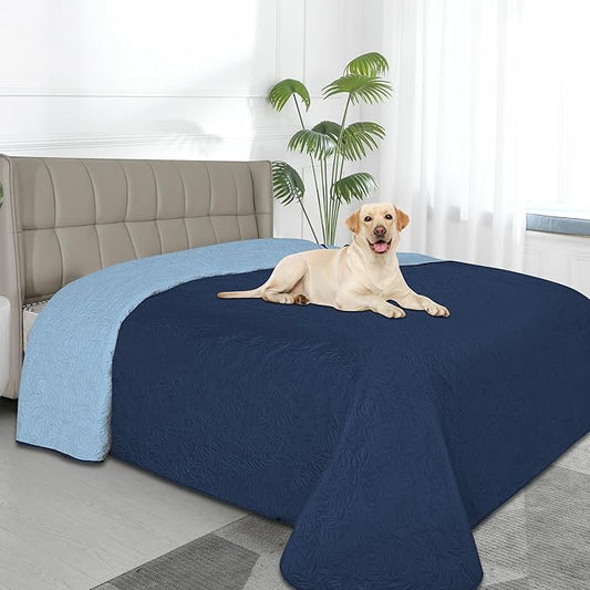 Easy-Going Waterproof Dog Bed Cover Reversible Leak Proof Pet Blanket Replacement Mat for Furniture Washable Couch Cover Sofa Cover for Dogs Cat(82x102 Inch, Dark Blue/Light Blue)