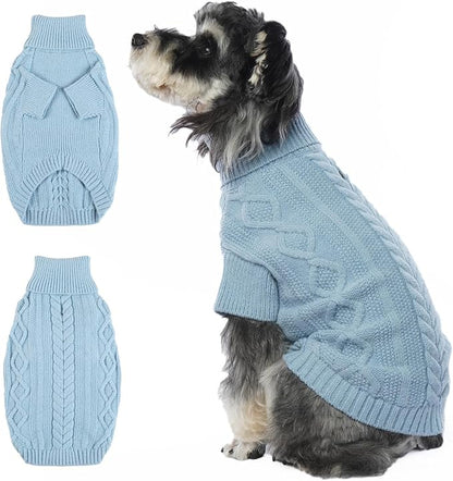 Small Dog Knit Sweater, Fall Puppy Sweaters Boys Girls, Dog Sweatershirt with Harness Hole, Halloween Sweater for Small Dogs, Thick Pullover Doggie Costumes for Toy Poodle, Yorkie, Sky Blue S