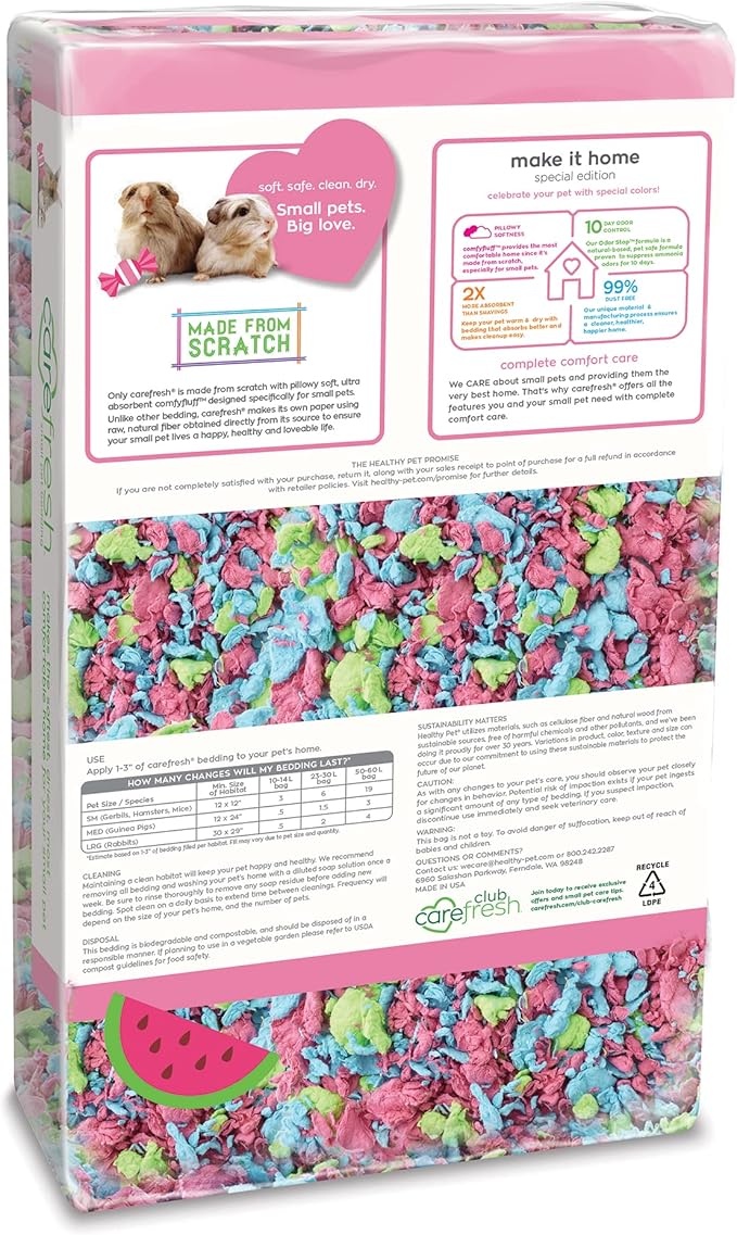 carefresh 99% Dust-Free Tutti Frutti Natural Paper Small Pet Bedding with Odor Control, 23 L