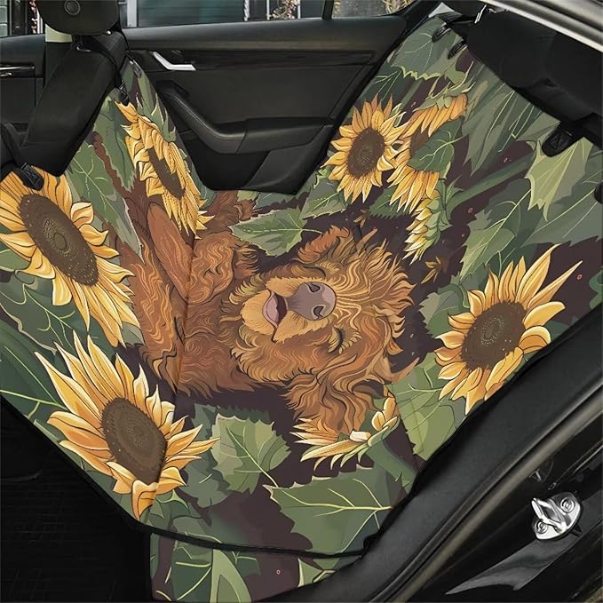 AFPANQZ Sunflower Highland Cow Dog Cat Seat Cover